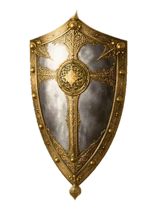 Gilded Guardian Shield - Hero 3D model, vytvořený pomocí AI