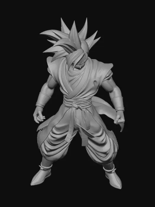 3D model for Create a character like Goku from the Dragon Ball anime. He should have a good samurai outfit and be transformed into Ultra Instinct.