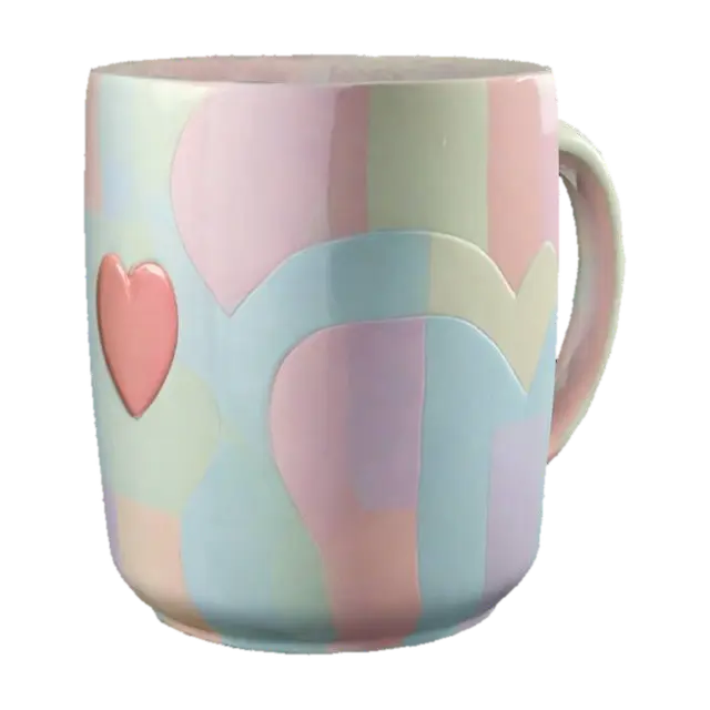 A 3D cartoon-style mug with a round handle, featuring pastel colors and a smooth… - Cosy 3D model, vytvořený pomocí AI