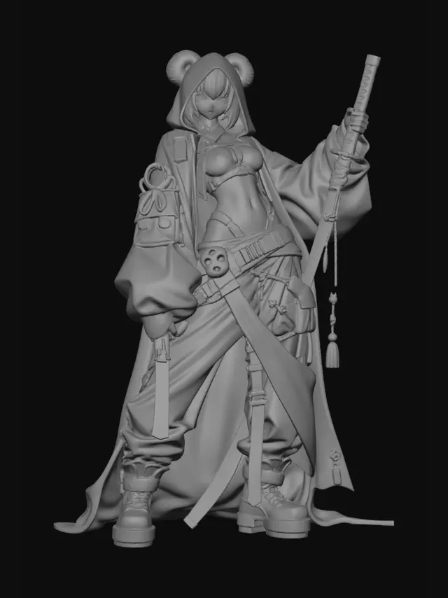 3D model for Panda Hooded Swordswoman