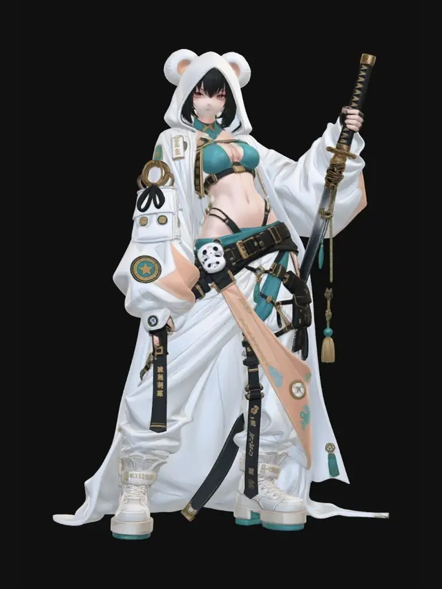 3D model for Panda Hooded Swordswoman