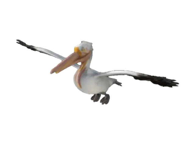 Animated flying Pelican 3D model, vytvořený pomocí AI