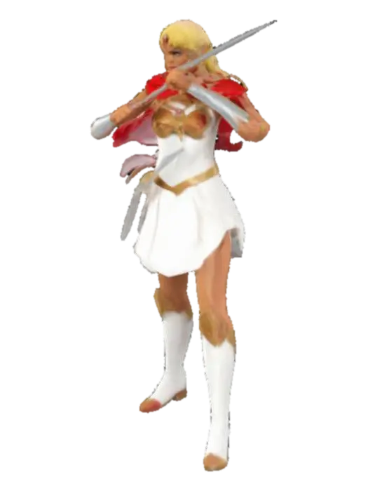 She Ra with short white dress and red cape 3D model, vytvořený pomocí AI