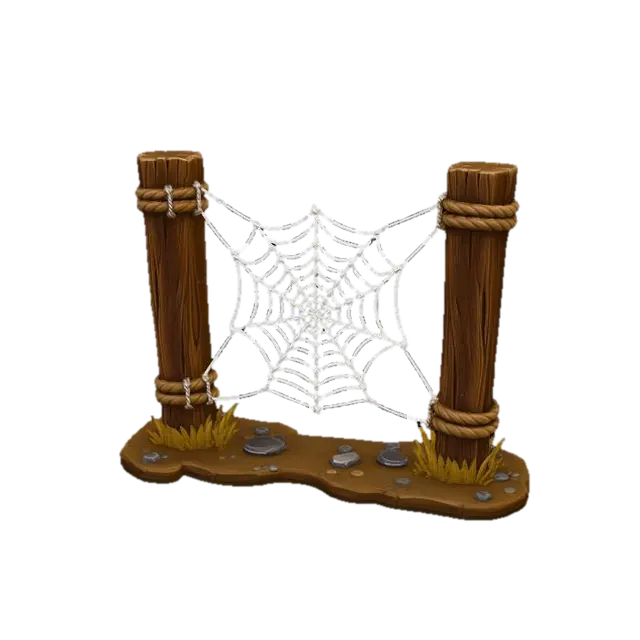 a spider web between two wooden posts; cartoonish style; white background; 3d… - Spiderweb 3D model, vytvořený pomocí AI