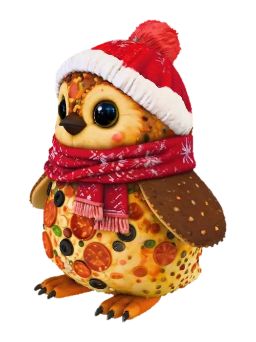 Winter Pizza Owl - Brainrots 3D model, vytvořený pomocí AI