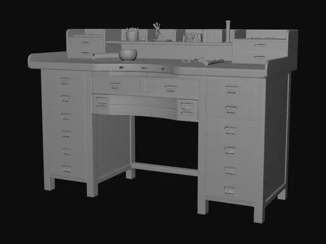 3D model for Wooden Workbench with Drawers