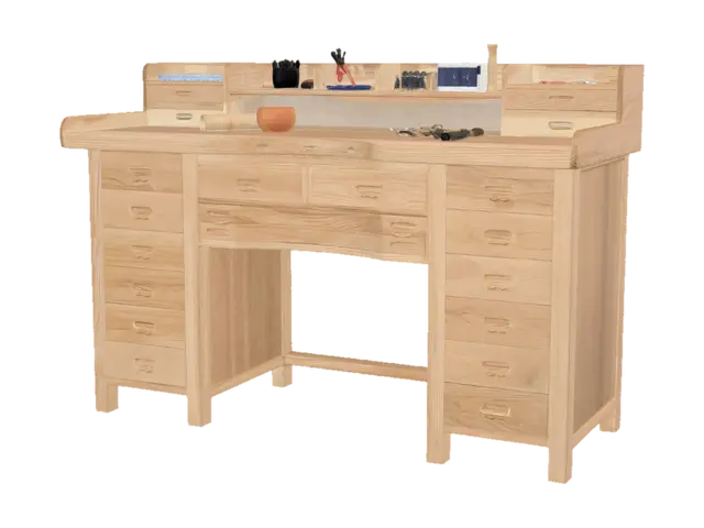 Wooden Workbench with Drawers 3D model, vytvořený pomocí AI