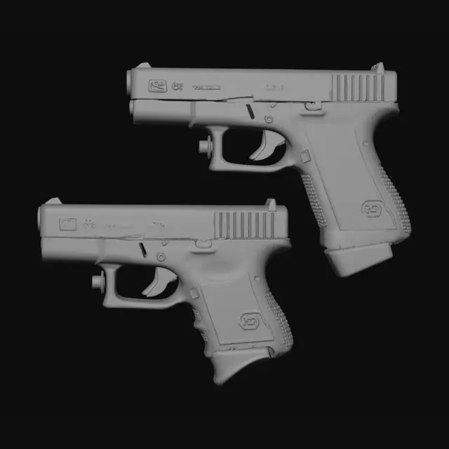 3D model for Two Glock pistols on a pink background