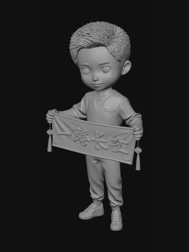 3D model for Boy Holding a Red Banner