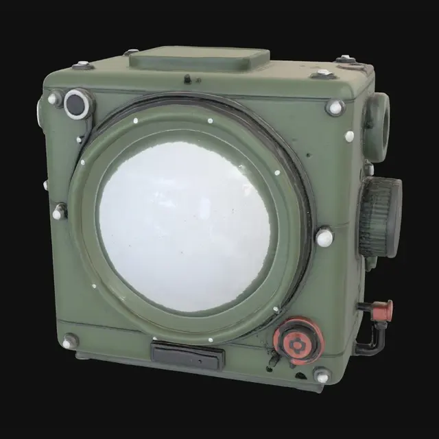 3D model for faça um radar simples com tela circular (como um radar antigo) sem botoes, ou interfaces, apenas o monitor. Quero que tenha uma estetica de equipamento sovietica e realista