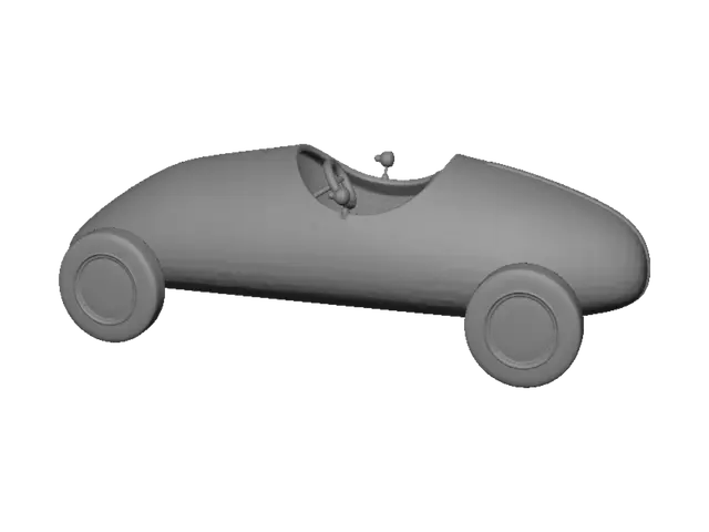 3D model for 깔끔하고 단조로운 플랫 3D 레이싱카 디자인 무채색에 레이싱카를 확실히 인식할 수 있지만 간단한 디자인 앉아있는 캐릭터 포함 캐릭터는 동글동글한 아이콘 느낌의 캐릭터