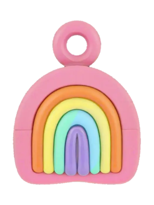 3D model for flat-bottomed charm with raised heart and rainbow lines, and a top connector loo