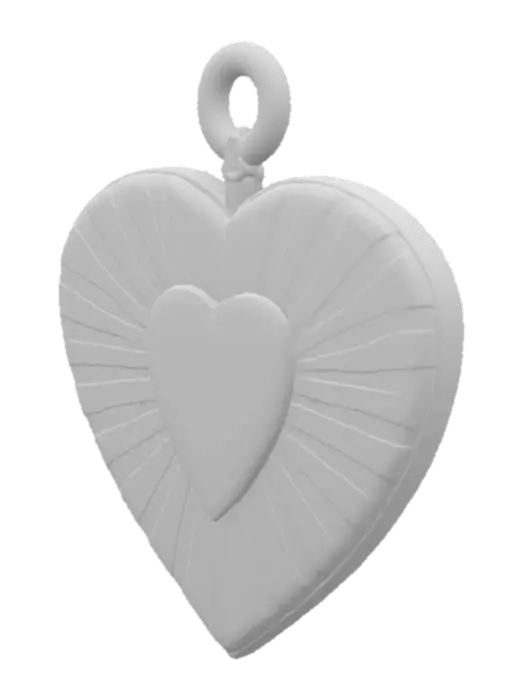 3D model for flat-bottomed charm with raised heart and burst rainbow lines, and a top connector loo
