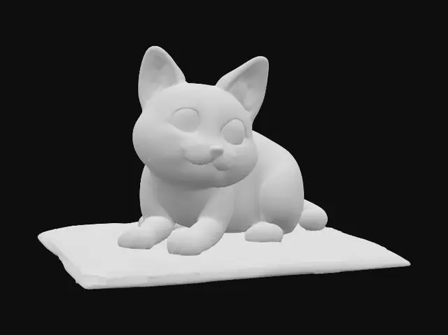 3D model for A realistic 3D model of a domestic tabby cat with a round face and short to medium-length fur. The cat has brown and black striped fur with subtle hints of gray, and a lighter-colored chest and underside. It has alert green eyes, a pink nose, and dark ears with light fur inside. The cat's tail is thick with black rings, and it has a soft, plush appearance. Please model the cat in a loaf pose (legs tucked underneath) and also provide a relaxed laying pose on a blanket. Aim for lifelike fur texture, natural coloration, and a friendly but slightly serious expression.