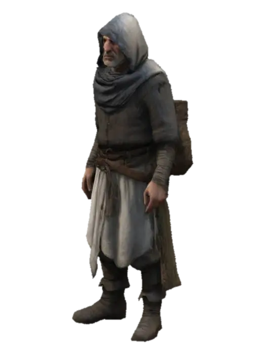 dark fantasy ,game asset, a medieval middle aged village peasant, dressed in rags,… - Ragged 3D model, vytvořený pomocí AI