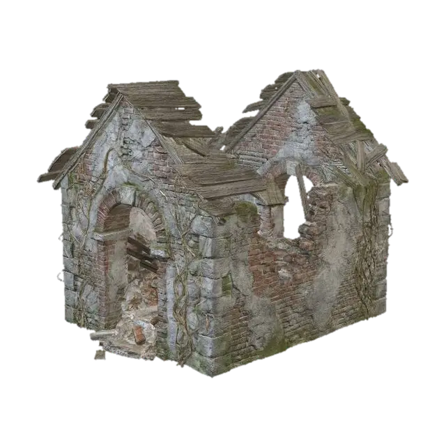 A small collapsed building with no way to enter. - Deserted 3D model, vytvořený pomocí AI