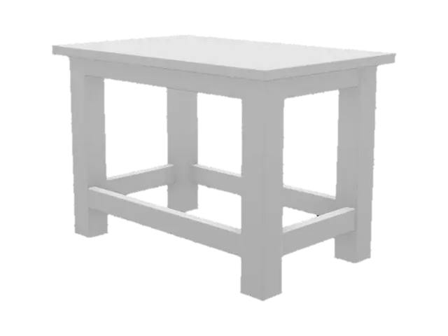 3D model for Make a simple rustic tool shed table that has wood 2x4 legs and a rectangular plywood table top. something that would be found in a tool shed or a poorly made craft bench