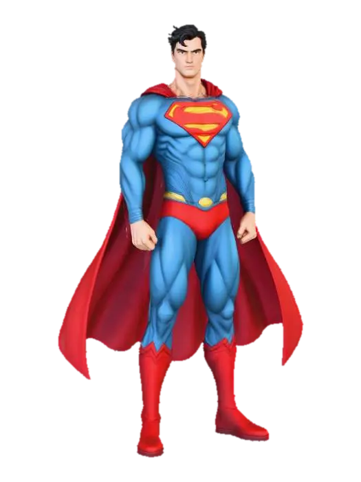 Superman full body , wide angle, standing confidently against a soft sky backdrop,… - Caped 3D model, vytvořený pomocí AI