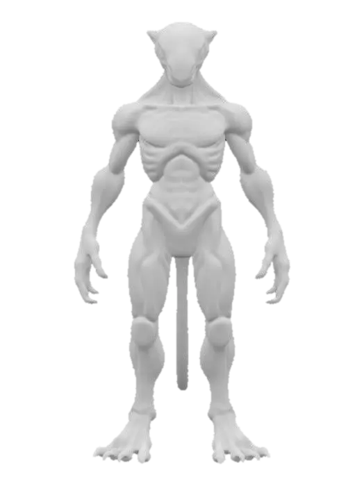 3D model for Generate a high-quality 3D mesh of a fantasy creature torso designed for a modular character system. The torso should support bipedal anatomy with a defined central spine, subtle muscular structure, and clear, anatomically feasible joint regions for attaching limbs, a neck, and a tail. Include slight curvature in the spine to suggest flexibility, and maintain symmetrical, clean topology optimized for deformation and rigging. The design should balance fantasy aesthetics with realistic anatomy, without exaggeration.