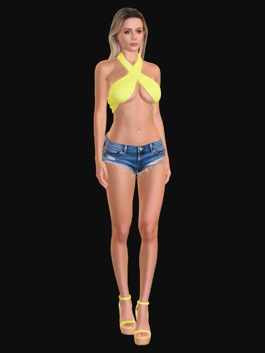 3D model for Neon Yellow Crossfront Halter Bikini Look