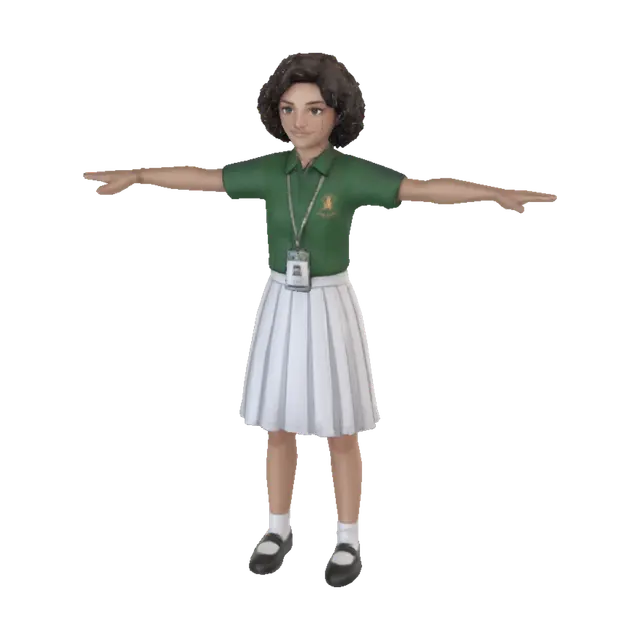Uniformed Schoolgirl in T Pose - Haracter 3D-model, gegenereerd door AI