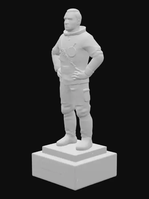 3D model for Gherman Stepanovich Titov was a Soviet cosmonaut who, on 6 August 1961, became the second person to orbit the Earth in the Vostok 2 spacecraft. I would like a bronze statue of him wearing his spacesuit but not wearing his helmet. The figure should stand on a red granite pedestal. A commemorative plaque bearing the words 'Astralsilber' should be attached to the front of the pedestal.