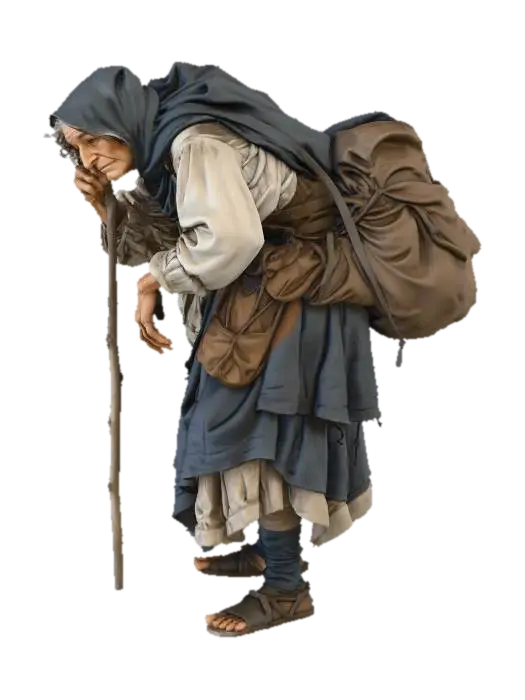 The Wandering Elder Woman - Traveler 3D model, vytvořený pomocí AI