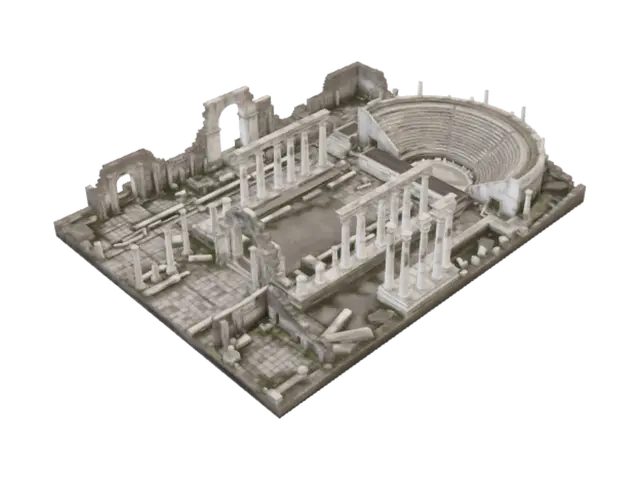 Ruins of a Roman Amphitheater - Theatre 3D model, vytvořený pomocí AI