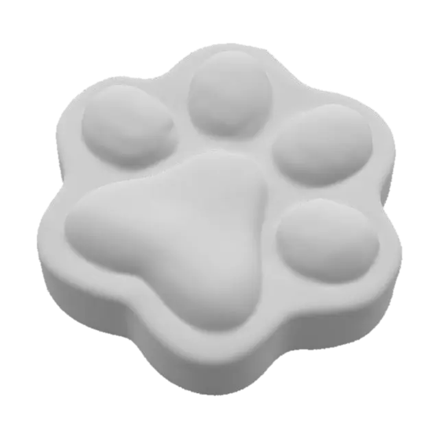 3D model for Cute, glossy, bubble-like paw pads, paw-shaped squishy silicone base, designed for 0–5A soft silicone mold casting. One-piece solid mesh with flat bottom, no hollow parts, no undercuts, no complex cavities, ensuring easy demolding.