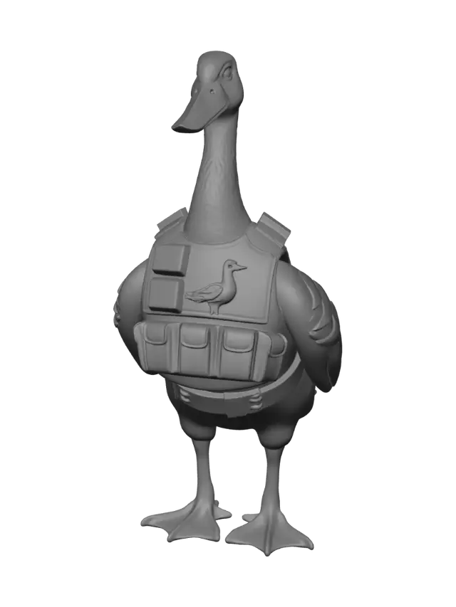 3D model for An outfit for a goose garden statue that looks like modern tactical vest with protective shields on it and a goose patch