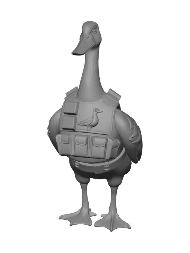 3D model for An outfit for a goose garden statue that looks like modern tactical vest with protective shields on it and a goose patch