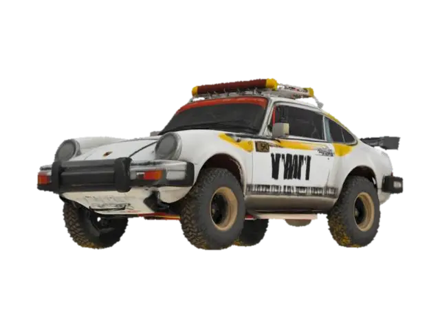 porsche 911 1980s rally baja racer 3D model, vytvořený pomocí AI