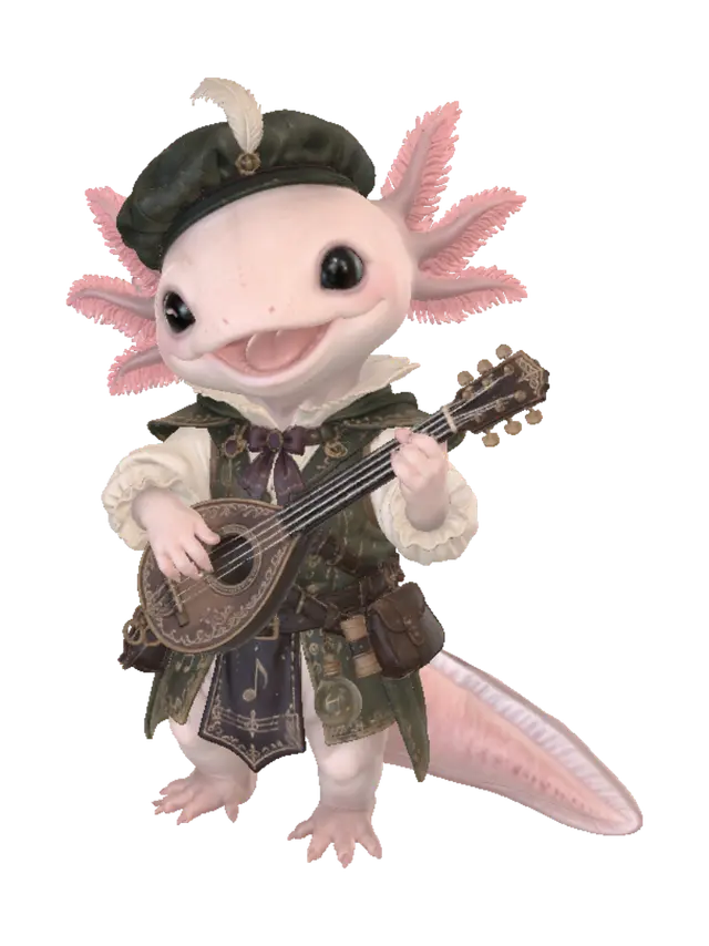 Axolotl Bard - Companion 3D model, vytvořený pomocí AI