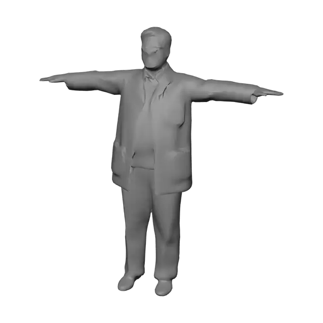 3D model for crea un personaggio vestito da scienziato di mezza età, uomo, posizione T-pose. Stile foto realistico