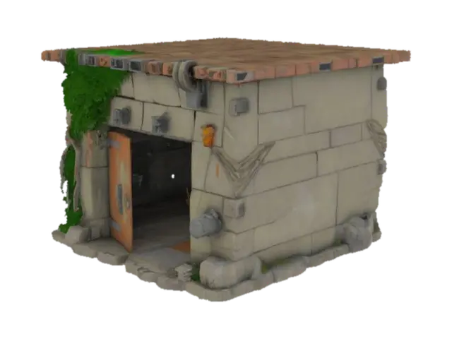 a post apocalyptic bunker that you can go in low poly/blocky good detail 3D model, vytvořený pomocí AI