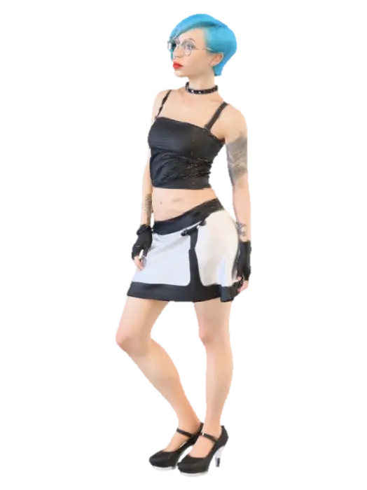 A vibrant 3D model of a person with short, choppy electric blue hair, wearing… - Bluehair 3D model, vytvořený pomocí AI