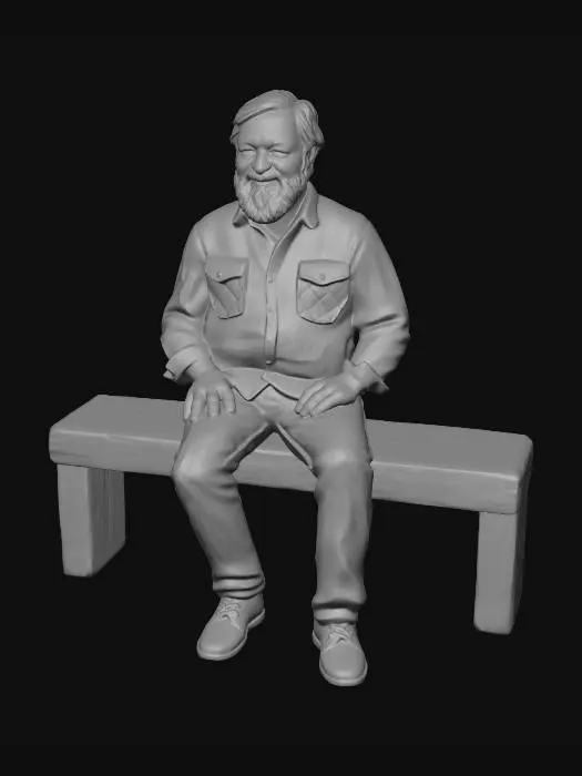 3D model for Create older bearded male in casual clothing sat upright as if sitting on an invisible bence