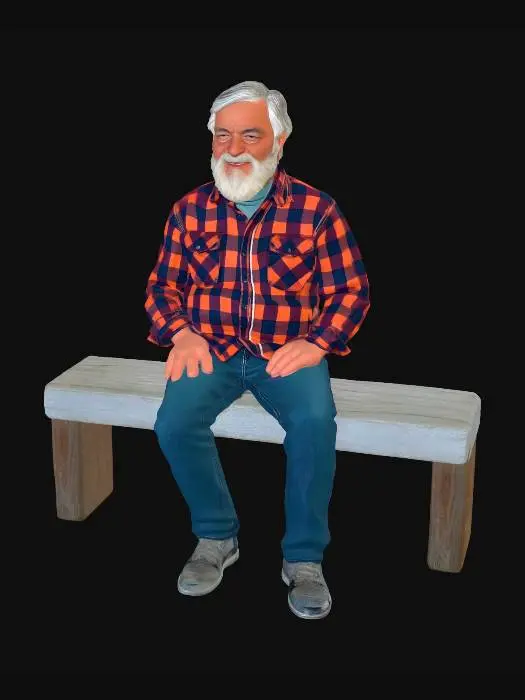 3D model for Create older bearded male in casual clothing sat upright as if sitting on an invisible bence
