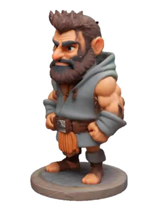miniature with a flat base of a DnD muscular hairy man class: barbar in a cartoon… - Hobby 3D model, vytvořený pomocí AI