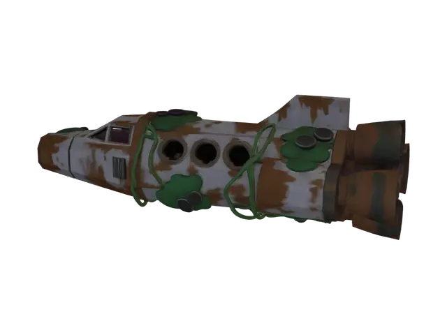 3D model for Cyberpunk-style hovering motorcycle, weathered metal chassis with scratches, rear thruster engines, suitable for sci-fi film scenes