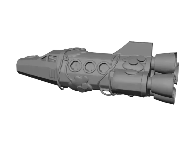 3D model for Cyberpunk-style hovering motorcycle, weathered metal chassis with scratches, rear thruster engines, suitable for sci-fi film scenes