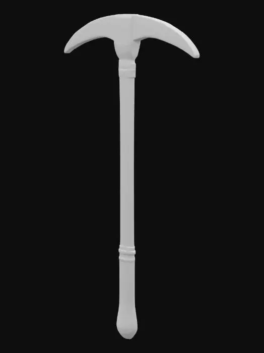 3D model for A realistic 3D model of an Pickaxe, game-ready, clean topology, medium polycount, detailed metal blade and handle, realistic proportions, centered, no background. Designed for fantasy or medieval-themed games.