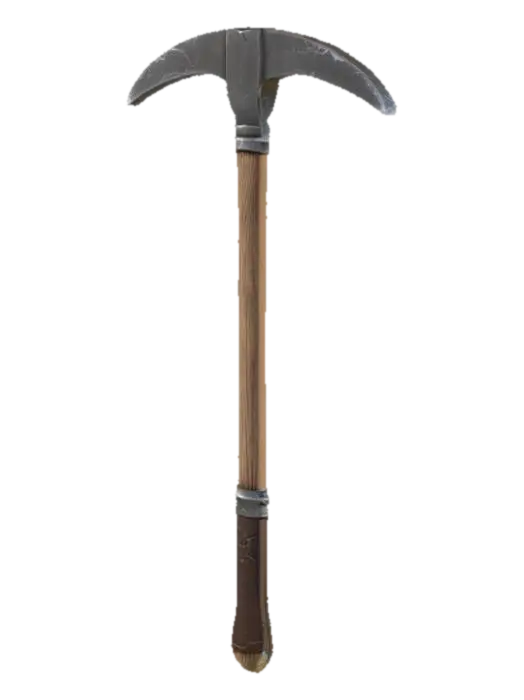 3D model for A realistic 3D model of an Pickaxe, game-ready, clean topology, medium polycount, detailed metal blade and handle, realistic proportions, centered, no background. Designed for fantasy or medieval-themed games.
