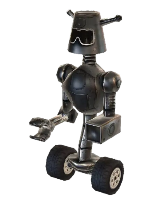 Bucket-Bot 3D model, vytvořený pomocí AI