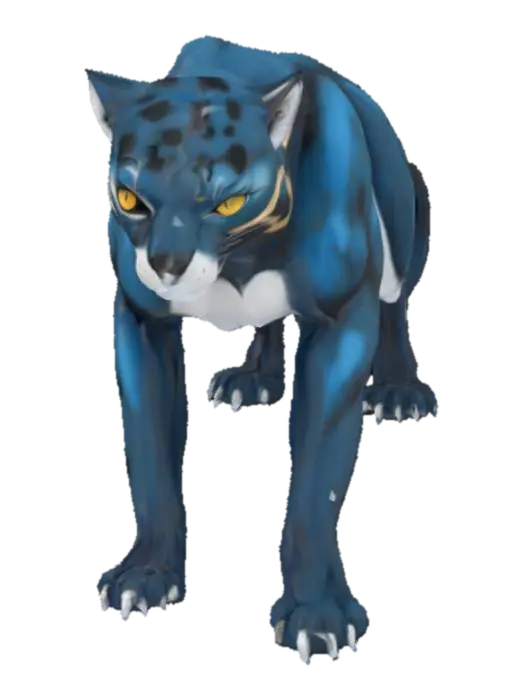 Panter anime textured colors blue black and white 3D model, vytvořený pomocí AI