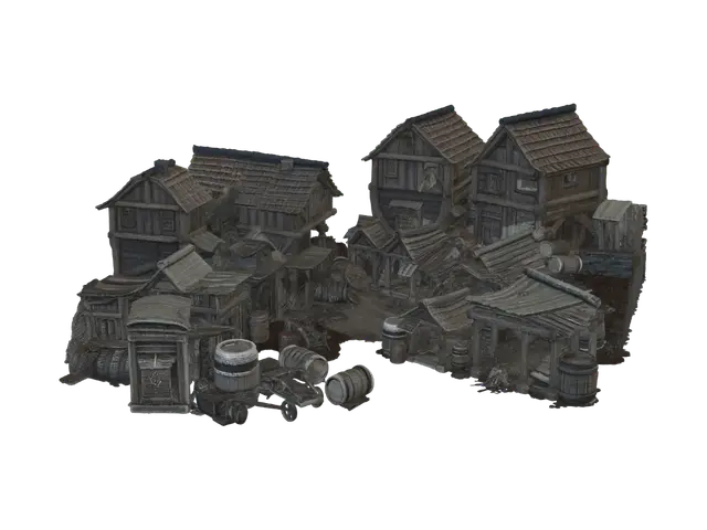 Crie diversos assets para utilizar em uma cidade/vila medieval. Esta vila está… - Collapse 3D model, vytvořený pomocí AI
