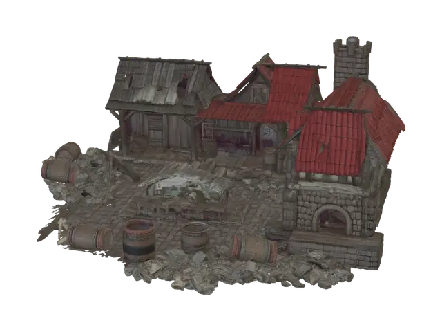 Crie diversos assets para utilizar em uma cidade/vila medieval. Esta vila está… - Collapse 3D model, vytvořený pomocí AI