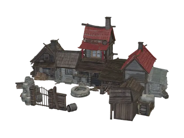 Crie diversos assets para utilizar em uma cidade/vila medieval. Esta vila está… - Collapse 3D model, vytvořený pomocí AI