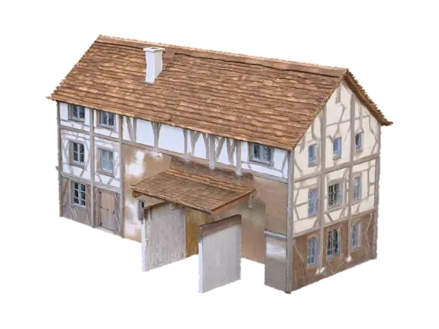 Medieval Stone House Model - Asset 3D model, vytvořený pomocí AI