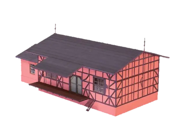 Timber-Framed Train Station 3D model, vytvořený pomocí AI
